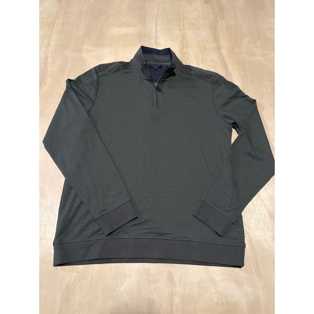 Ted Baker London Mens Quarter Zip Pullover Dark Green Slub Size 4 Large